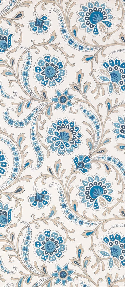 product image of Baville Wallpaper in beige and blue from the Les Indiennes Collection by Nina Campbell 519