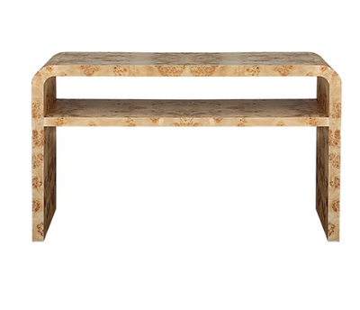 product image for waterfall edge two tier console table in burl wood 2 50