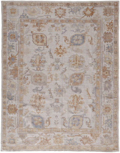 product image for Tierney Hand-Knotted Ornamental Warm Gray/Ivory Cream Rug 1 9