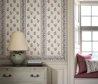 product image for Signature Petit Dapuri Blue/Red Wallpaper by Nina Campbell 63