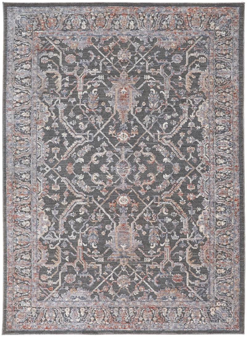 media image for Sybil Power Loomed Ornamental Charcoal/Blue/Red Rug 1 264