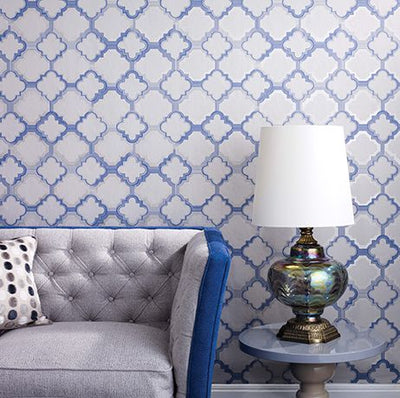 product image for Quatrefoil Wallpaper in blue and gray from the Mansard Collection by Osborne & Little 84