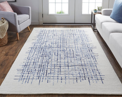 product image for Carrick Hand-Tufted Crosshatch Ivory/Navy Blue Rug 6 76