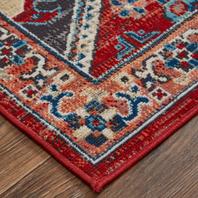 product image for Kezia Power Loomed Distressed True Red/River Blue Rug 4 93