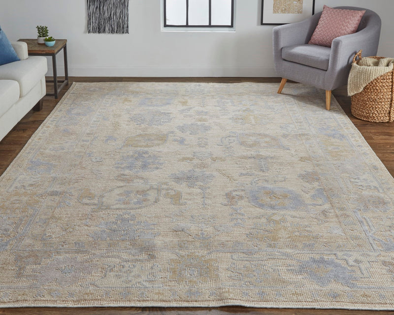 media image for Tierney Hand-Knotted Ornamental Ivory Tan/Stone Blue Rug 6 225