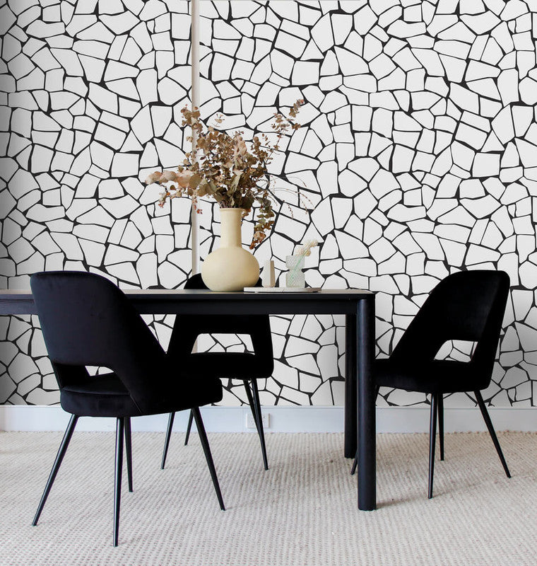 media image for Mosaic Stone Peel & Stick Wallpaper in Black & White 241