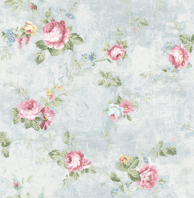 product image of English Flowers Wallpaper in Light Blue & Multi 561