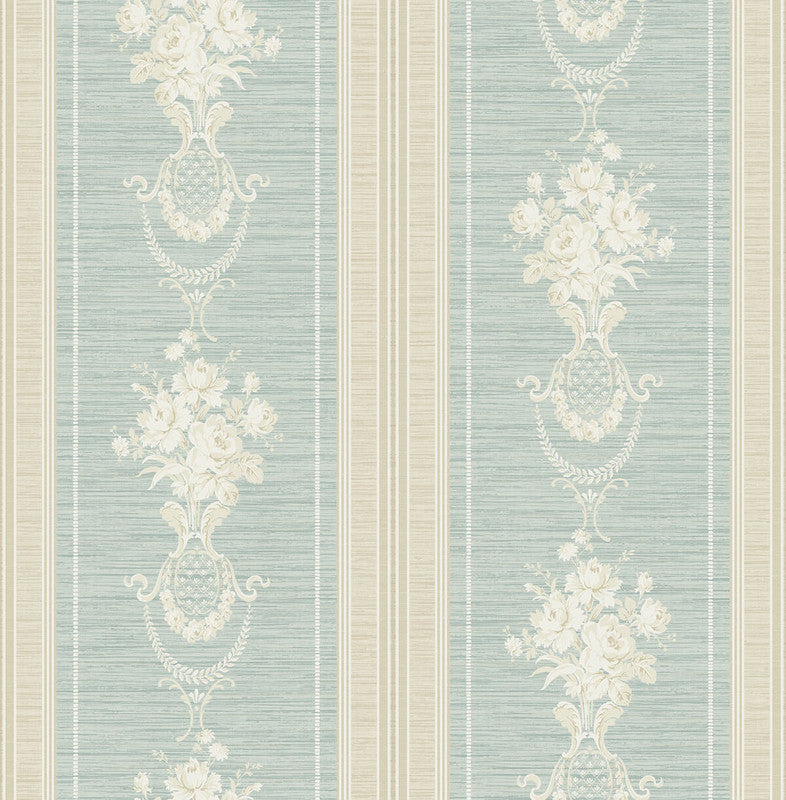 media image for Floral Cameo Stripe Wallpaper in Green & Beige 211