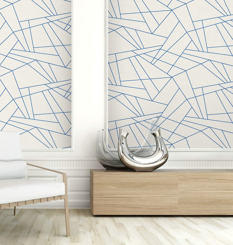 media image for Geometric Triangles Wallpaper in Off-White & Blue 238