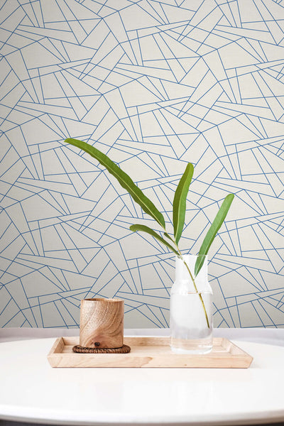 product image for Geometric Triangles Wallpaper in Off-White & Blue 44