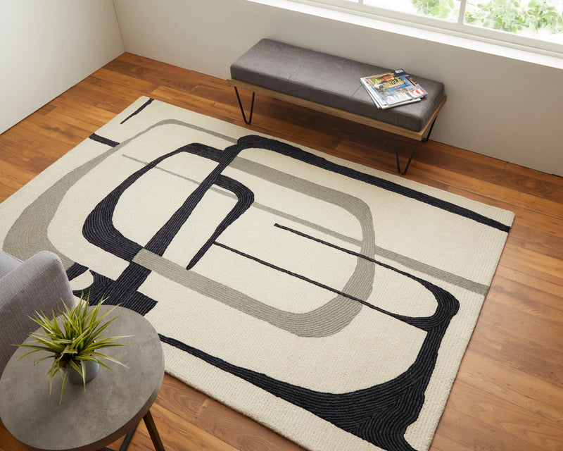 media image for ardon architectural mid century modern hand tufted ivory black rug by bd fine mgrr8905ivyblkh00 9 258