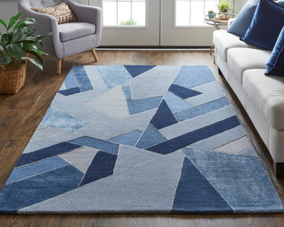 product image for Cutlor Hand Tufted Mosaic Navy Blue/Opal Gray Rug 6 54
