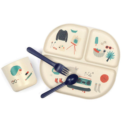 product image for Illustrated Bamboo Kids Dinner Set in Various Colors design by EKOBO 31