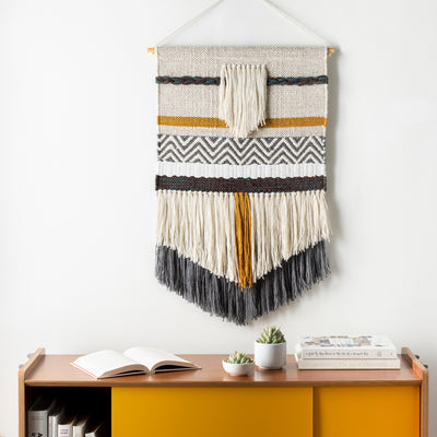 product image for Saiful SFU-1001 Hand Woven Wall Hanging in Charcoal & Beige 68