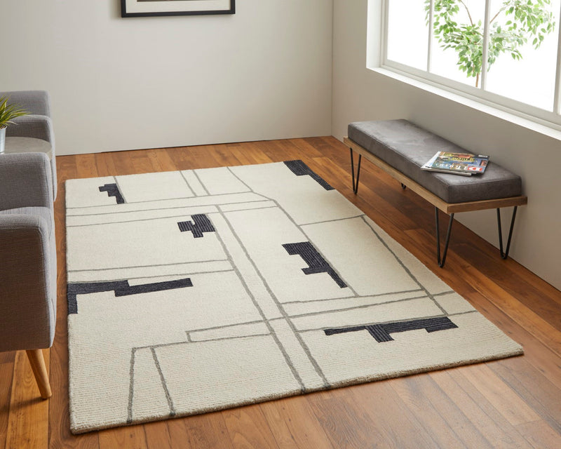 media image for ardon architectural mid century modern hand tufted ivory black rug by bd fine mgrr8902ivyblkh00 7 257