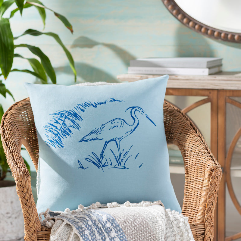 media image for Sea Life SLF-007 Woven Pillow in Pale Blue & Dark Blue 227