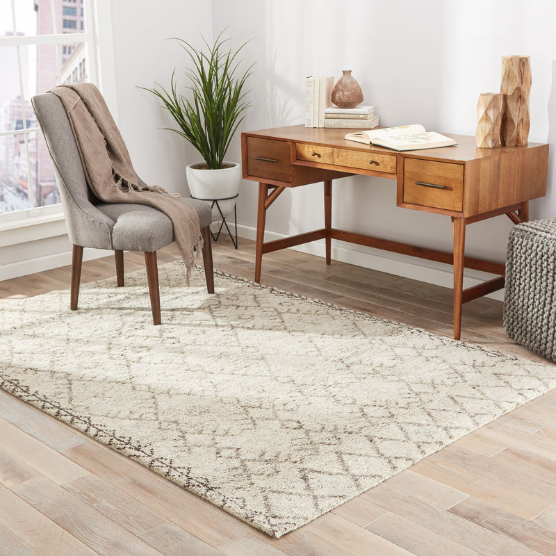 media image for Zola Hand-Knotted Geometric Ivory & Brown Area Rug 292