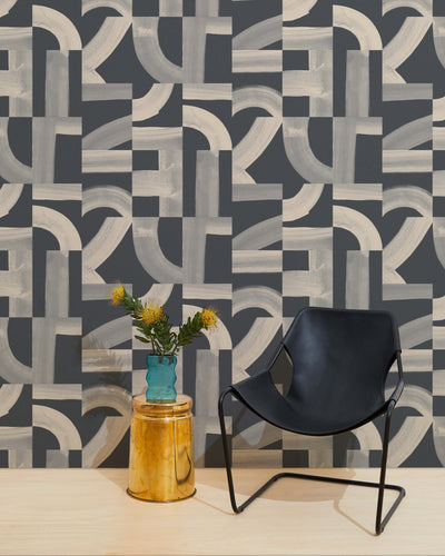 product image for Brute Wallpaper in White Tea on Charcoal 69