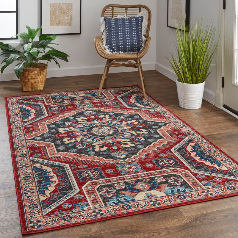 media image for Kezia Power Loomed Distressed True Red/River Blue Rug 6 265