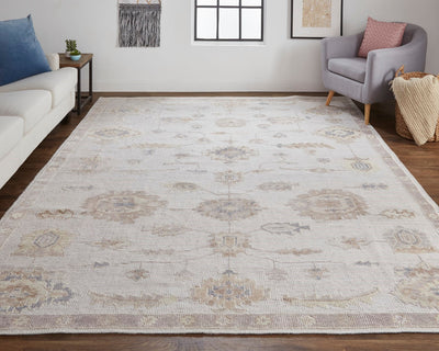 product image for Tierney Hand-Knotted Ornamental Warm Gray/Ivory Cream Rug 6 3