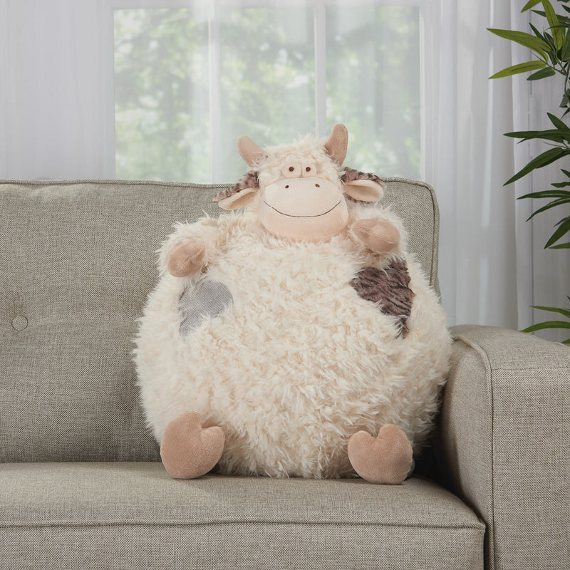 media image for Plush Lines Handcrafted  Cow Pouf Kids Ivory Plush Animal 252