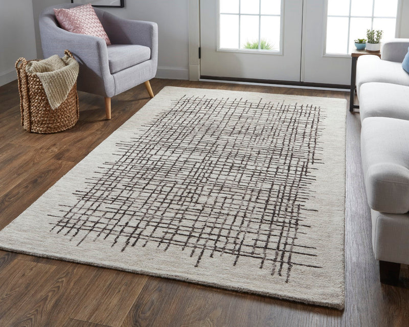 media image for Carrick Hand-Tufted Crosshatch Light Taupe/Brown Rug 6 213