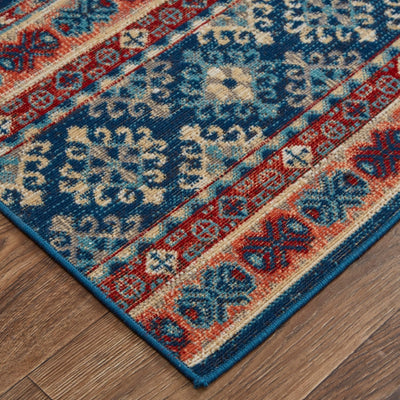 product image for Kezia Power Loomed Geometric Classic Blue/Ochre Red Rug 4 32