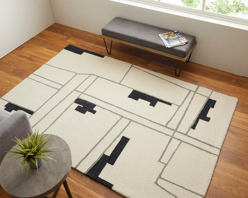media image for ardon architectural mid century modern hand tufted ivory black rug by bd fine mgrr8902ivyblkh00 9 26