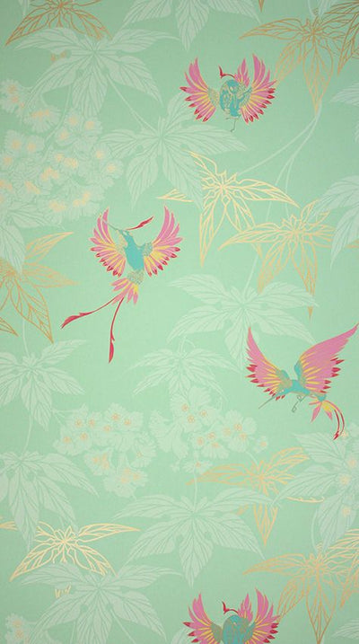 product image for Grove Garden Wallpaper in aqua background Color 84