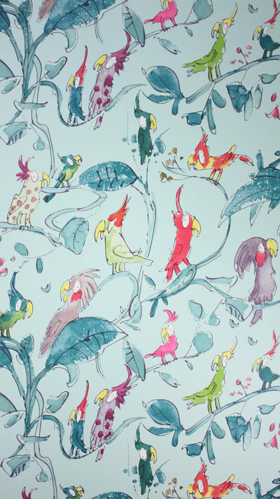 product image of Cockatoos Wallpaper in turquoise from the Zagazoo Collection by Osborne & Little 534