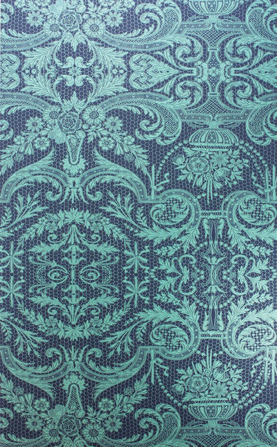 product image for Orangery Lace Wallpaper in turquoise from the Belvoir Collection by Matthew Williamson 2