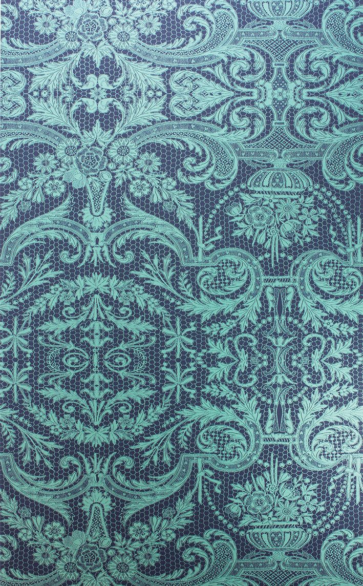 media image for Orangery Lace Wallpaper in turquoise from the Belvoir Collection by Matthew Williamson 233