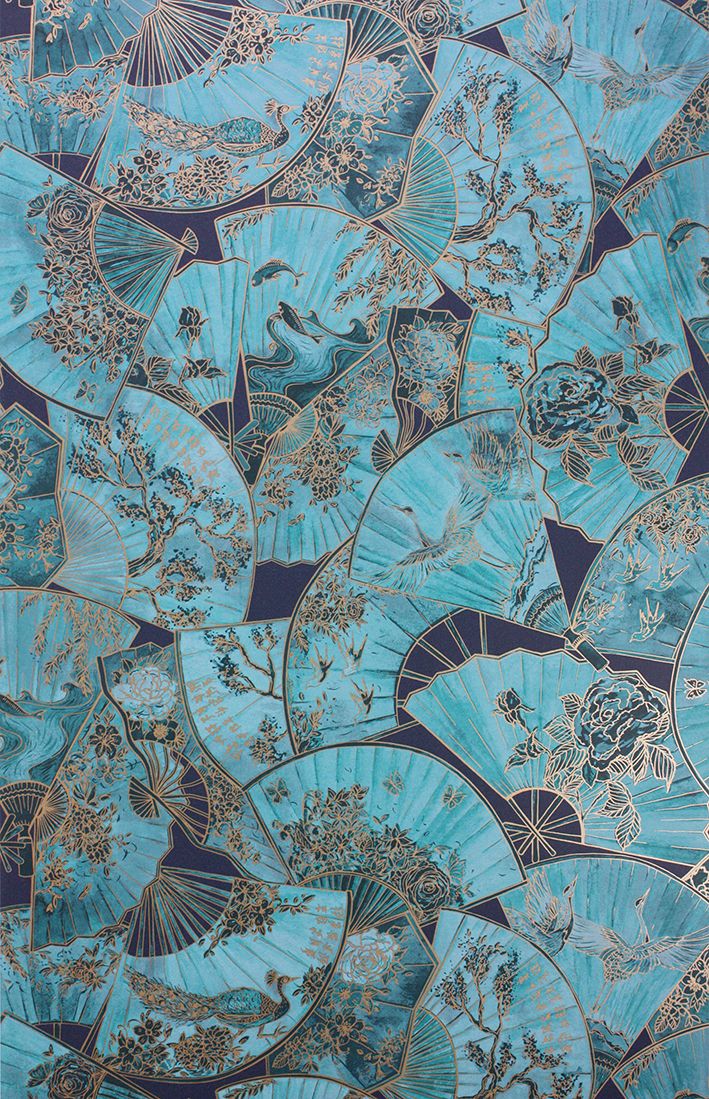 media image for Fanfare Wallpaper in turquoise from the Belvoir Collection by Matthew Williamson 266