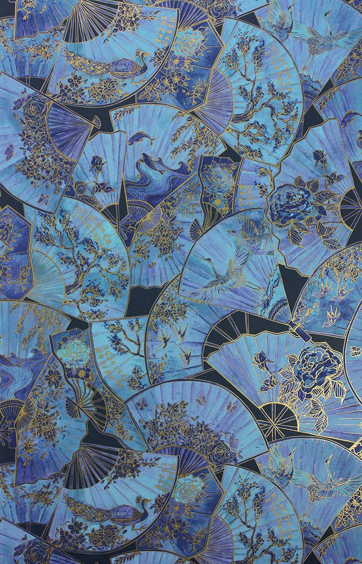 media image for Fanfare Wallpaper in blue from the Belvoir Collection by Matthew Williamson 276