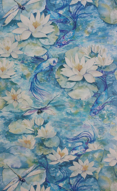 product image of Sample Water Lily Wallpaper in blue from the Belvoir Collection by Matthew Williamson 591