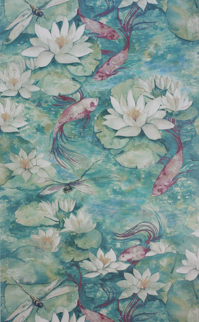 product image for Water Lily Wallpaper in turquoise from the Belvoir Collection by Matthew Williamson 55
