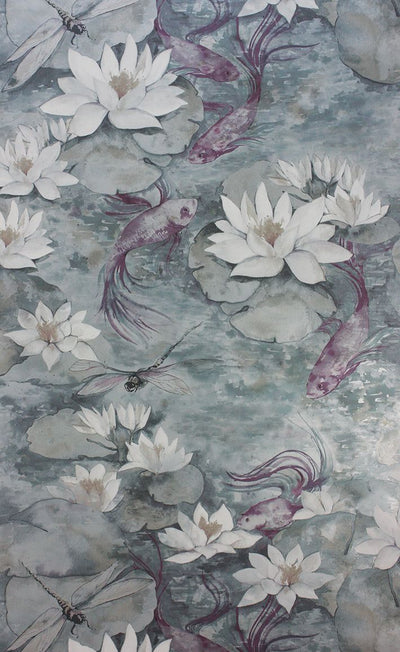 product image for Water Lily Wallpaper in dark gray from the Belvoir Collection by Matthew Williamson 43