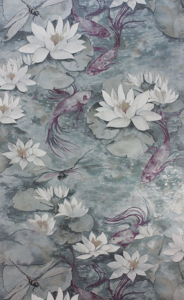 media image for Water Lily Wallpaper in dark gray from the Belvoir Collection by Matthew Williamson 217