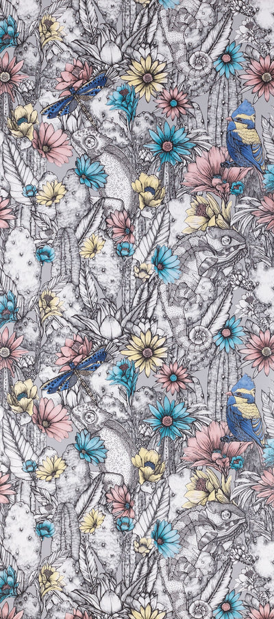 product image for Cactus Garden Wallpaper in Lavender gray from the Deya Collection by Matthew Williamson 45