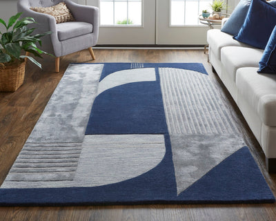 product image for Cutlor Hand Tufted Graphic Navy Blue/Silver Gray Rug 6 16