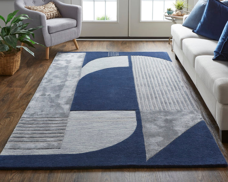 media image for Cutlor Hand Tufted Graphic Navy Blue/Silver Gray Rug 6 285