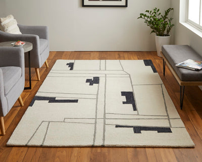product image for ardon architectural mid century modern hand tufted ivory black rug by bd fine mgrr8902ivyblkh00 8 77