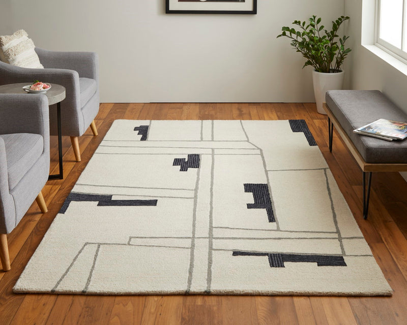 media image for ardon architectural mid century modern hand tufted ivory black rug by bd fine mgrr8902ivyblkh00 8 294