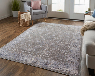 product image for Sybil Power Loomed Ornamental Charcoal/Light Blue Rug 6 99