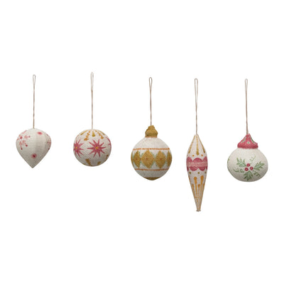 product image of hand painted burlap wrapped ornaments set of 5 1 572