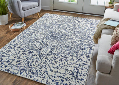product image for Natal Hand-Tufted Medallion Ivory/Navy Rug 6 91