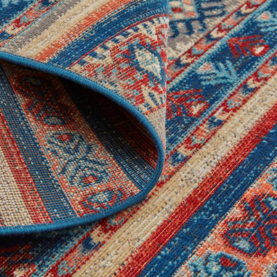 product image for Kezia Power Loomed Geometric Classic Blue/Ochre Red Rug 3 55