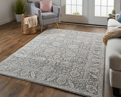 product image for Sybil Power Loomed Ornamental Charcoal/Bone White Rug 6 30