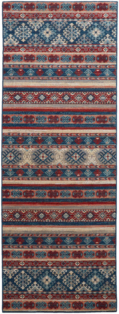 product image for kezia power loomed geometric classic blue ochre red rug news by bd fine nolr39atblurstc16 6 67